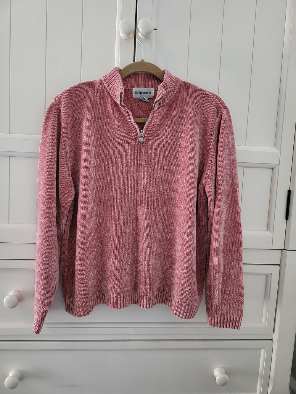 Alfred Dunner Rose Pink Quarter-Zip Chenille Sweater, Women's L